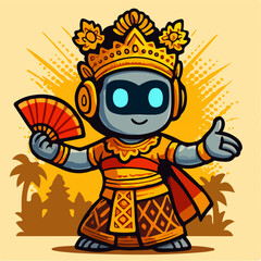 Balinese Dancer Robot in Futuristic Cultural Retro Art