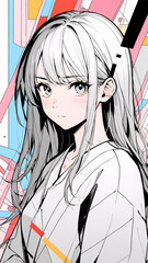 A calm-looking person with long light hair and big eyes, drawn in a soft anime style