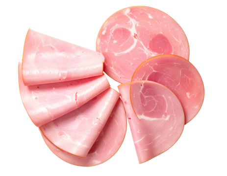 Slices of cured ham arranged in a circular pattern