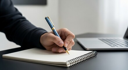 Focused Learning & Note-Taking Person Writing in Notebook at Desk

