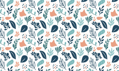 Hand Drawn Scandinavian Leaves Seamless Pattern, Modern Botanical Foliage Background