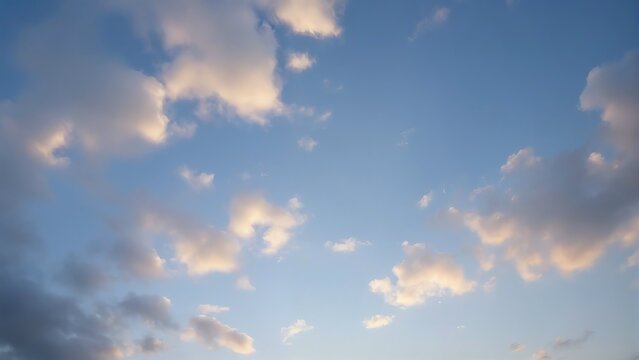 Soft clouds drift across a serene blue sky at sunset