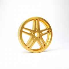 Obraz premium A golden 3D car wheel rim with a matte finish and a multi-spoke design