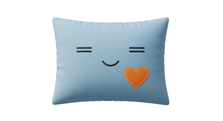 Isolated pillow with smiley face and orange heart for a child's room, soft cushion decor
