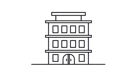 Isolated three-story building with roof top, architecture, town house, line art style, modern