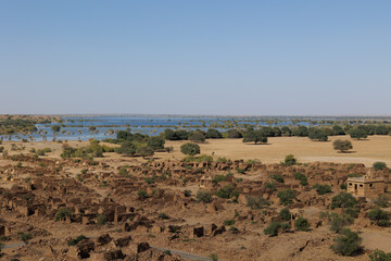landscape of empty village from Khaba fort in Jaisalmer, india