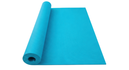 Rolled blue yoga mat for exercise and fitness isolated PNG with Transparent Background