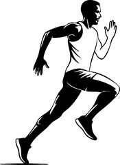 Dynamic vector art of a runner sprinting with powerful stride, ideal for fitness brands, athletic campaigns, and health promotions, scalable design