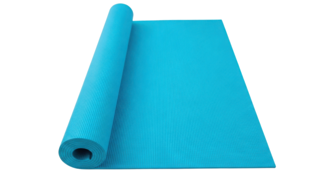 Rolled blue yoga mat for exercise and fitness isolated PNG with Transparent Background