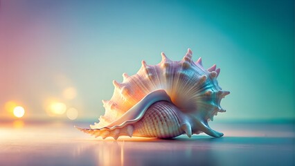 Obraz premium Seashell on a reflective surface at sunset