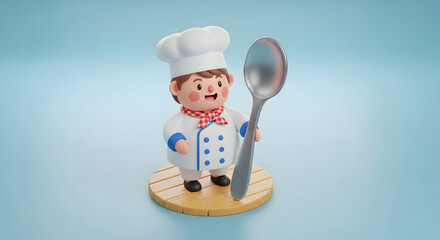 cute 3d cartoon chef character holding spoon