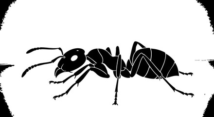 Detailed silhouette of an ant, perfect for educational materials or nature-themed designs, entomology study guides, and insect illustrations, black and white