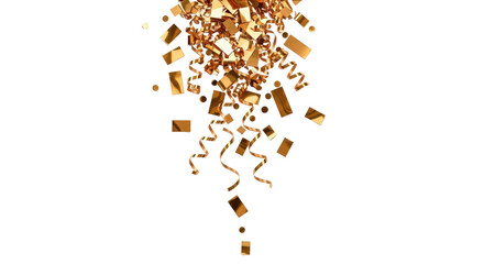 Isolated golden foil party confetti and ribbons, a celebratory element for any festive event