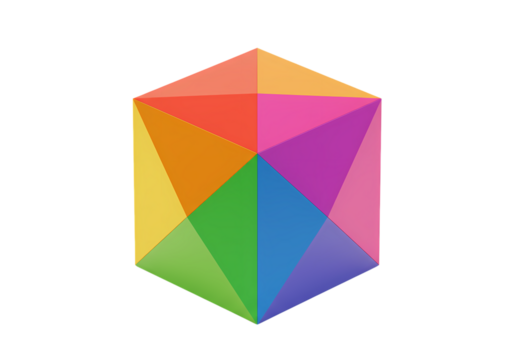 Vibrant Rainbow Geometric Cube: Abstract Design Element