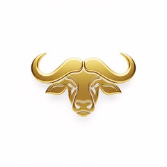 A golden 3D bull symbol, depicting an animal's head with large horns,