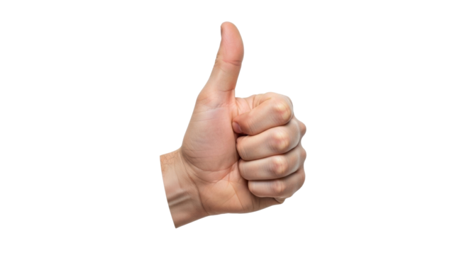 Isolated hand shows thumbs up gesture, sign of success, like or positive feedback