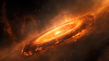 A spinning spiral galaxy of fire and rock in deep space.