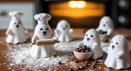Adorable Ghostly Chefs Baking Delightful Treats