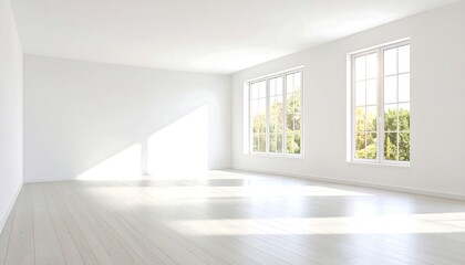 Fototapeta premium Empty bright room with large windows