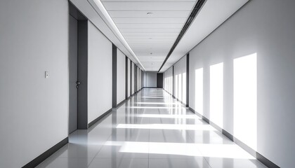 Obraz premium Empty, bright office hallway with sunlight