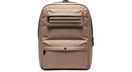Isolated stylish beige-color daypack with two pockets; school, university, or work backpack
