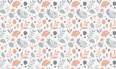 Cute Hand Drawn Leaves Seamless Pattern, Delicate Botanical Background for Kids and Nursery Decor