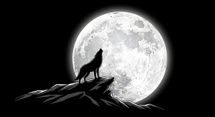 Wolf howling at the moon on a mountain