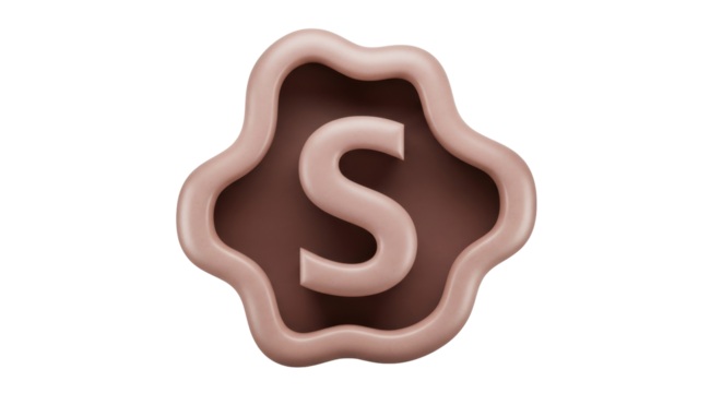 Isolated soft brown letter S in ornamental medallion shape for decorative seal effect design