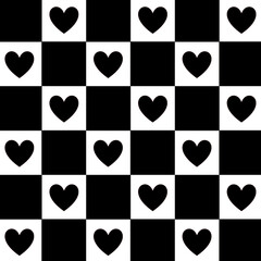 Black and white checker pattern, seamless pattern love checkered chessboard, grid and mesh texture