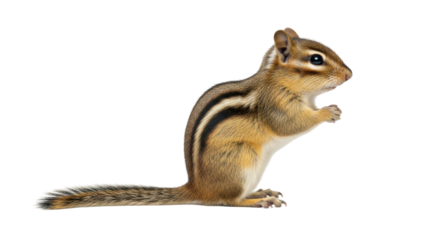 Isolated rodent poses curiously in studio setting, a chipmunk with cute face, inquisitive
