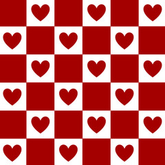Red and white checker pattern, seamless pattern love checkered chessboard, cute pattern