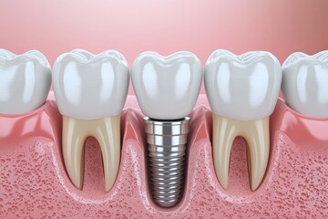 Modern dental implant displayed between natural teeth for effective oral health and aesthetics