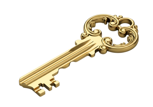 Elegant gold key design Isolated on transparent background symbolizing security and access