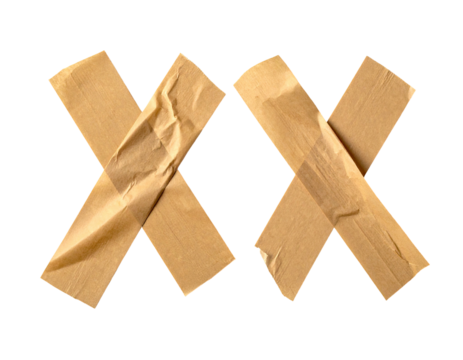 Two crossed pieces of crumpled beige tape forming an "XX" shape