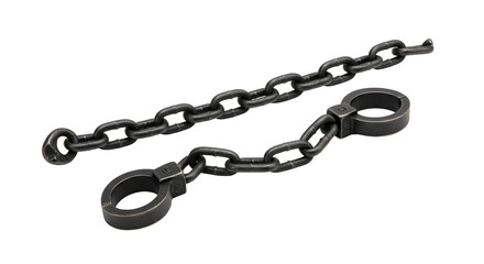 Antique metal chain and shackles, heavy duty industrial or historical artifact, strong connection concept, security symbol, vintage equipment detail