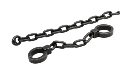 Antique metal chain and shackles, heavy duty industrial or historical artifact, strong connection concept, security symbol, vintage equipment detail