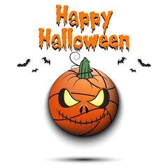 Happy Halloween. Template basketball design. Basketball ball in the form of a pumpkin on an isolated background. Pattern for banner, poster, greeting card, flyer, party invitation. Vector illustration