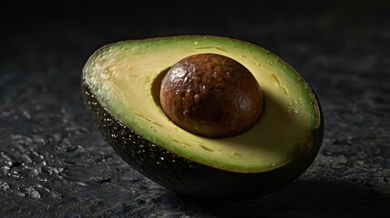 Avocado Cut in Half with Seed, Dark Background