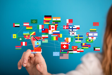 Image of interconnected world flags, symbolizing global communication and collaboration.