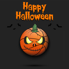 Happy Halloween. Template basketball design. Basketball ball in the form of a pumpkin on an isolated background. Pattern for banner, poster, greeting card, flyer, party invitation. Vector illustration