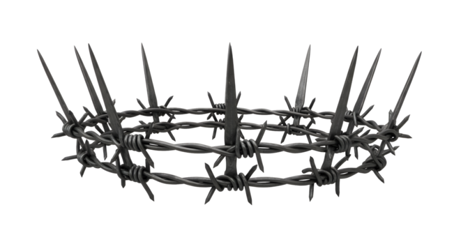 Barbed wire crown symbolizing struggle, pain, and resilience, perfect for artistic or conceptual projects with a dark aesthetic