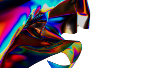 Abstract image of flowing iridescent fabric with vibrant colors.  Perfect for design backdrops, textures, digital art, and futuristic concepts.