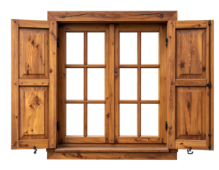 Rustic wooden window with shutters