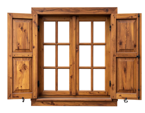 Rustic wooden window with shutters