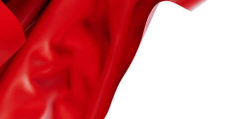 Dynamic abstract image of red fabric flowing, isolated on a white background. Perfect for design and various creative projects.  Ideal for graph