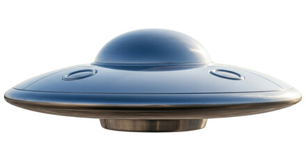 Isolated gleaming alien UFO spacecraft, disc-shaped flying saucer for extraterrestrial transport © Solene