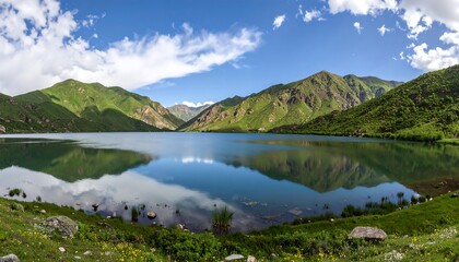 Mountain lake panorama, tranquil scene