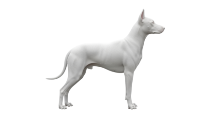 Isolated canine breed rendering with pointy ears stands attentively and focused outdoors