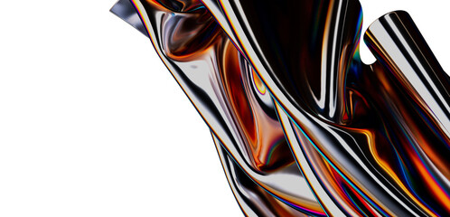 Abstract background of flowing metallic cloth with vibrant reflections and colors, perfect for modern design needs.