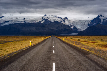 Ice floes, glacier, glacier tongue, glacier lake, sunny, cloudy, morning mood, mountains, panorama, reflection, aerial view, summer, Svinavellsjoekull, Skaftafell, Vatnajoekull National Park, Iceland